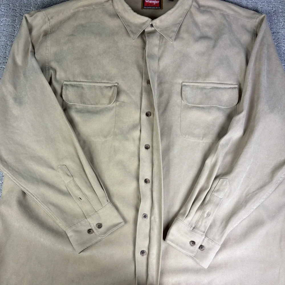 Wrangler Hero Men's Size 2XLT Long Sleeve Beige Button Up Safari Shirt
